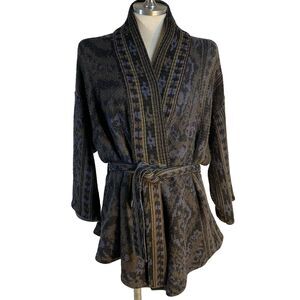 NSF sz M Blue Black Belted Cardigan Cashmere Blend